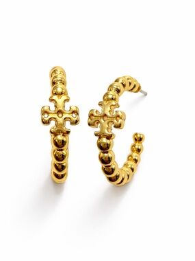 Tory Burch Beaded Small Hoop Earrings Huggie Earrings  in Gold